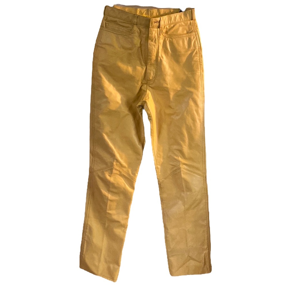 Vintage Pour le Sport golden yellow high waisted leather pants mom fit 8